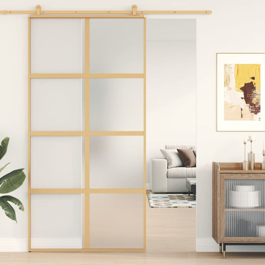 Skyvedør gull 102,5x205 cm frostet ESG glass og aluminium