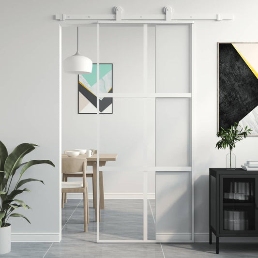 Skyvedør hvit 90x205 cm herdet glass og aluminium