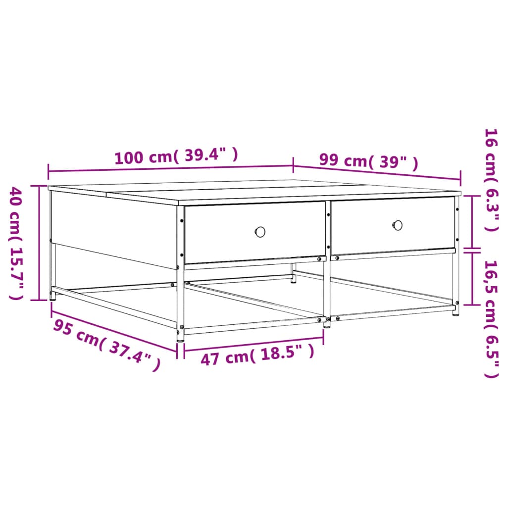 Salongbord røkt eik 100x99x40 cm konstruert tre