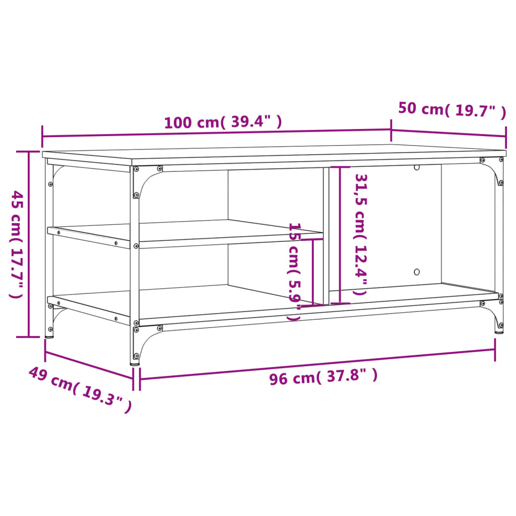 Salongbord sonoma eik 100x50x45 cm konstruert tre