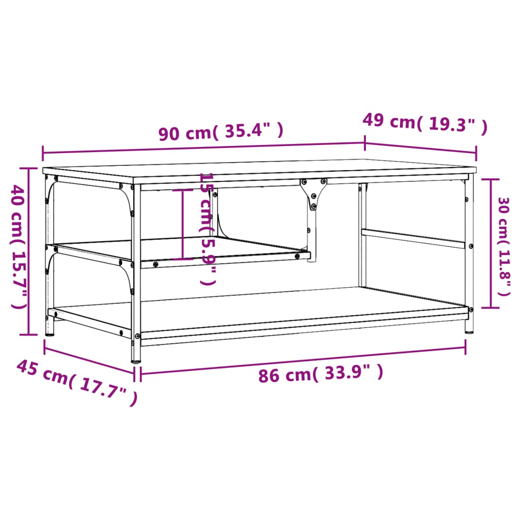 Salongbord røkt eik 90x49x40 cm konstruert tre