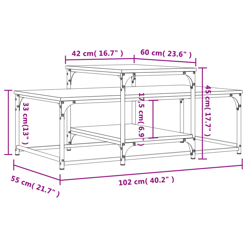 Salongbord sonoma eik 102x60x45 cm konstruert tre