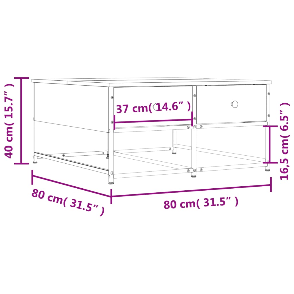 Salongbord røkt eik 80x80x40 cm konstruert tre