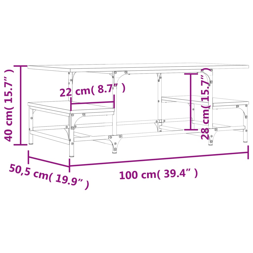 Salongbord brun eik 100x50,5x40 cm konstruert tre