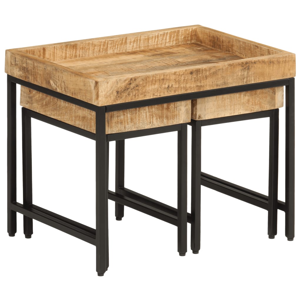 Stablebare salongbord 3 stk grovt heltre mangotre og jern