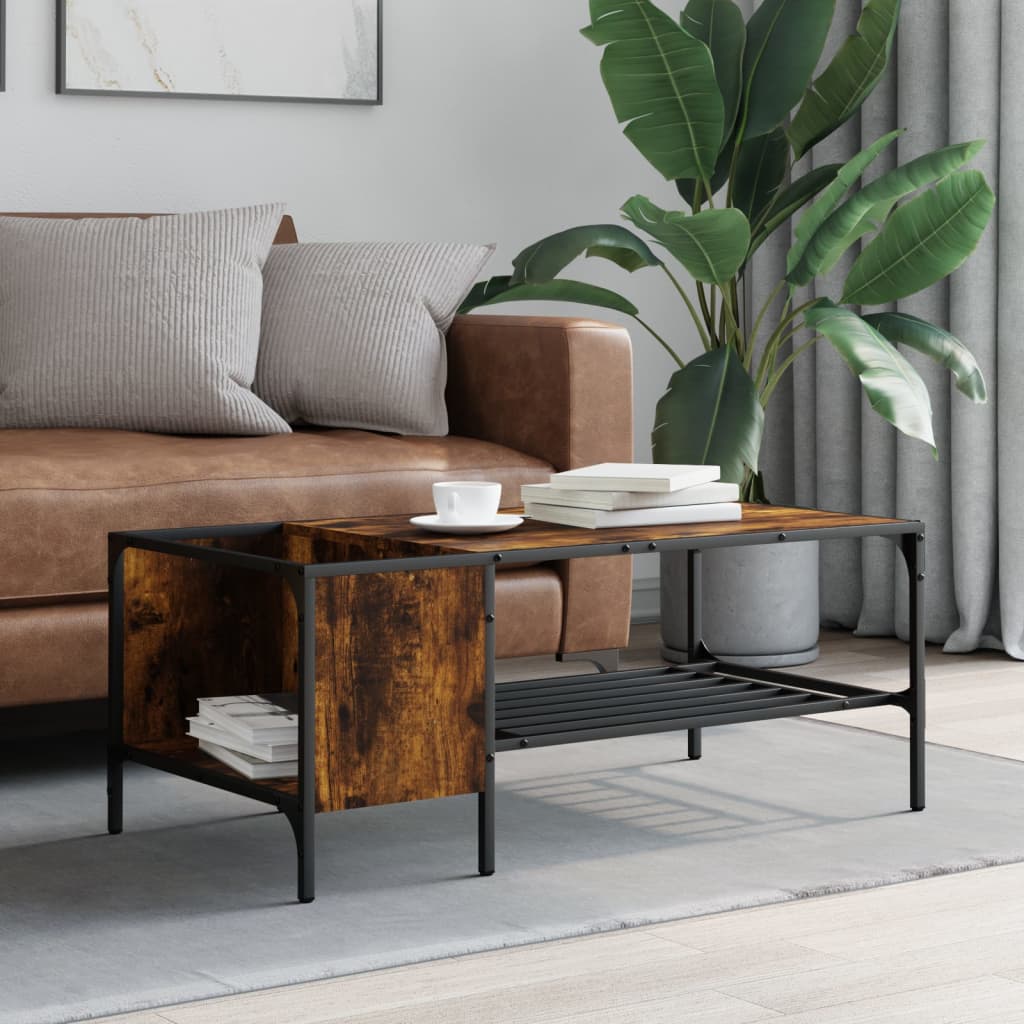 Salongbord med stativ røkt eik 100x51x40 cm konstruert tre