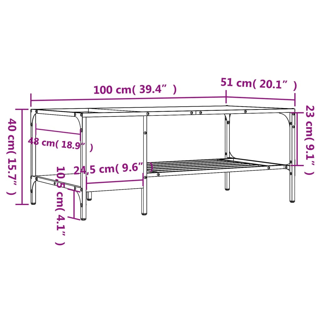 Salongbord med stativ røkt eik 100x51x40 cm konstruert tre