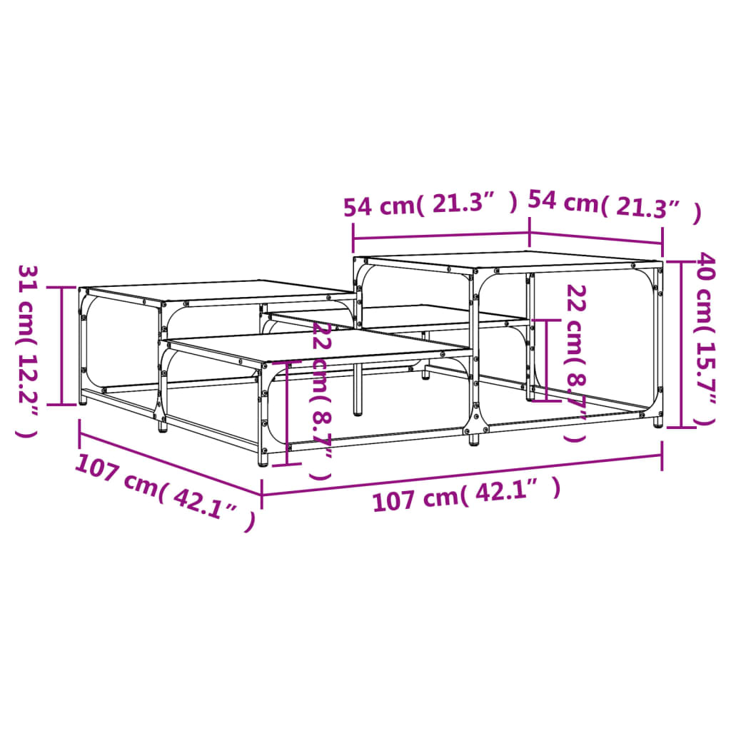 Salongbord sonoma eik 107x107x40 cm konstruert tre