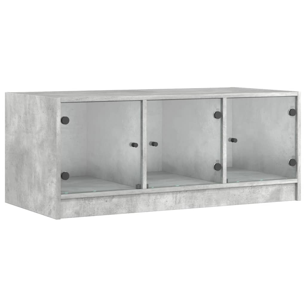 Salongbord med glassdører betonggrå 102x50x42 cm