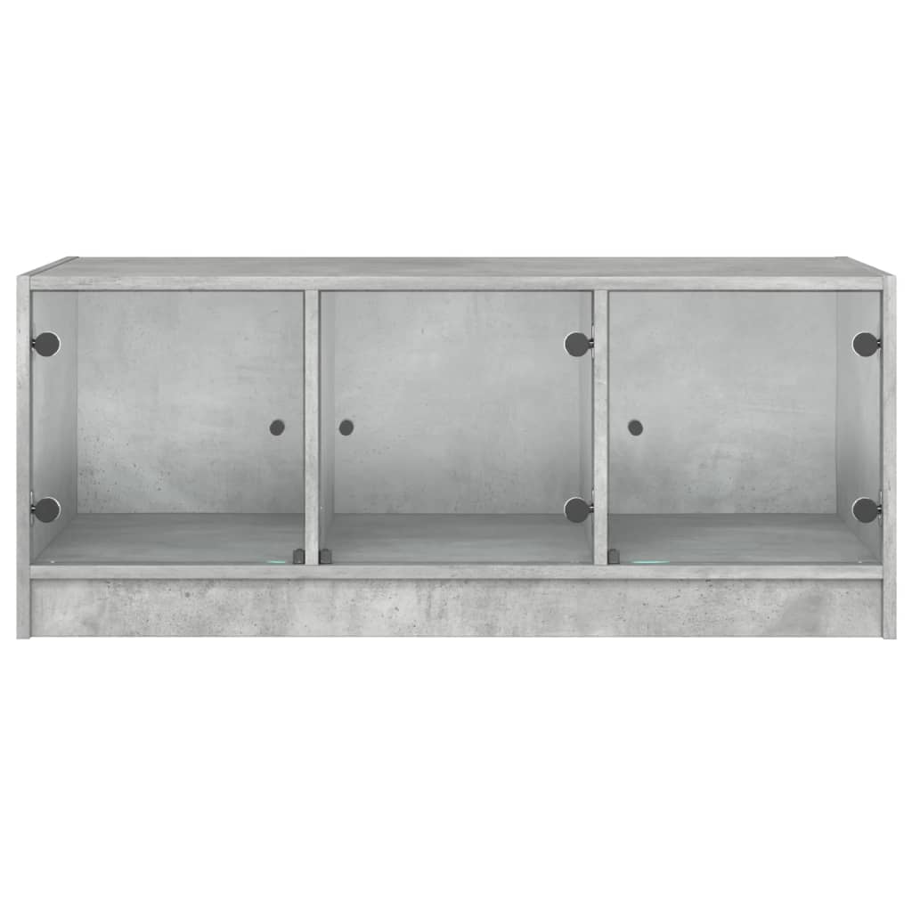 Salongbord med glassdører betonggrå 102x50x42 cm