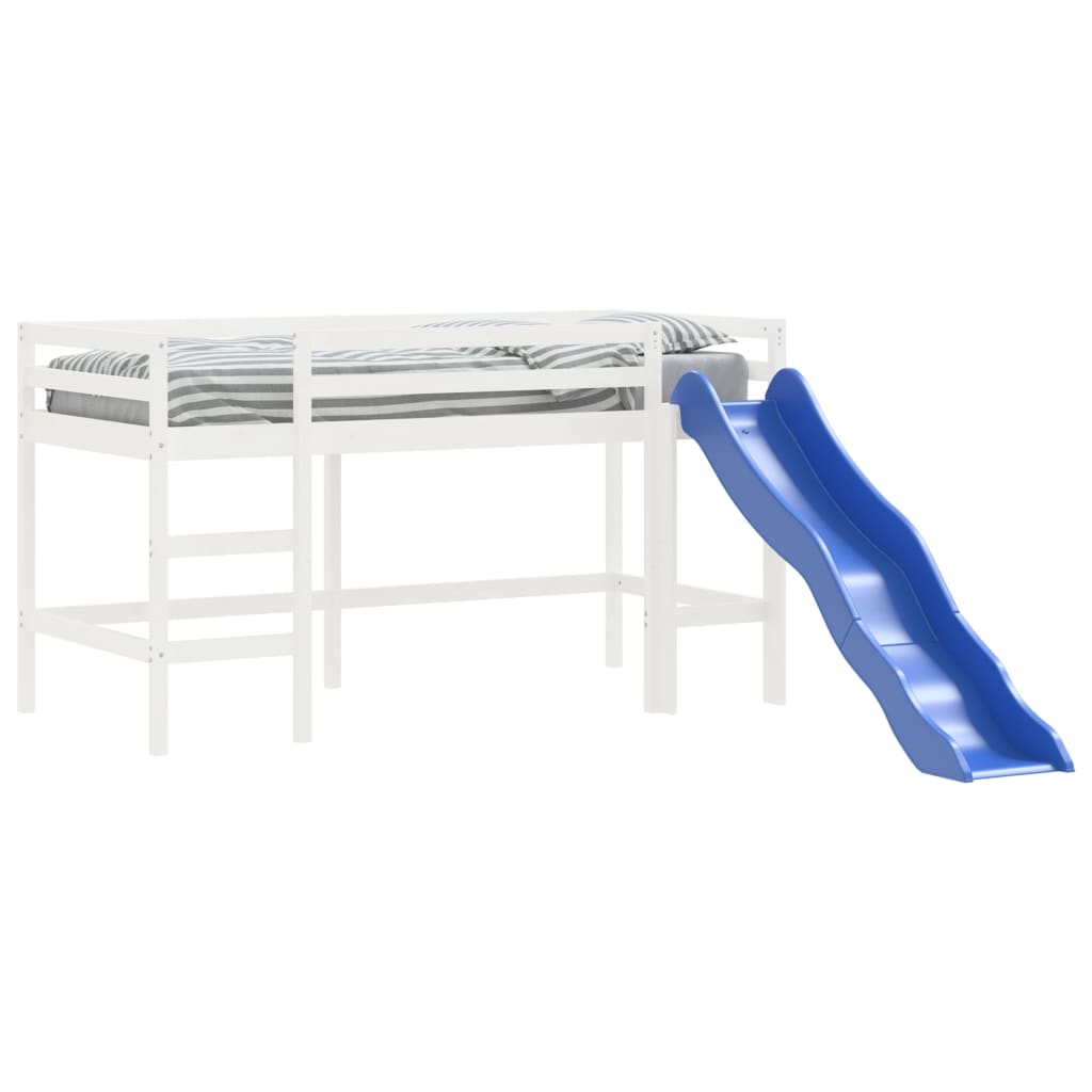 Køyeseng for barn med sklie hvit 80x200 cm heltre furu