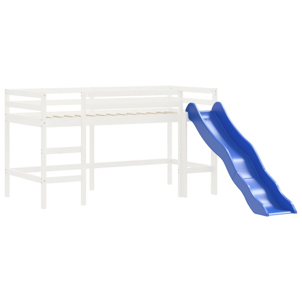 Køyeseng for barn med sklie hvit 80x200 cm heltre furu