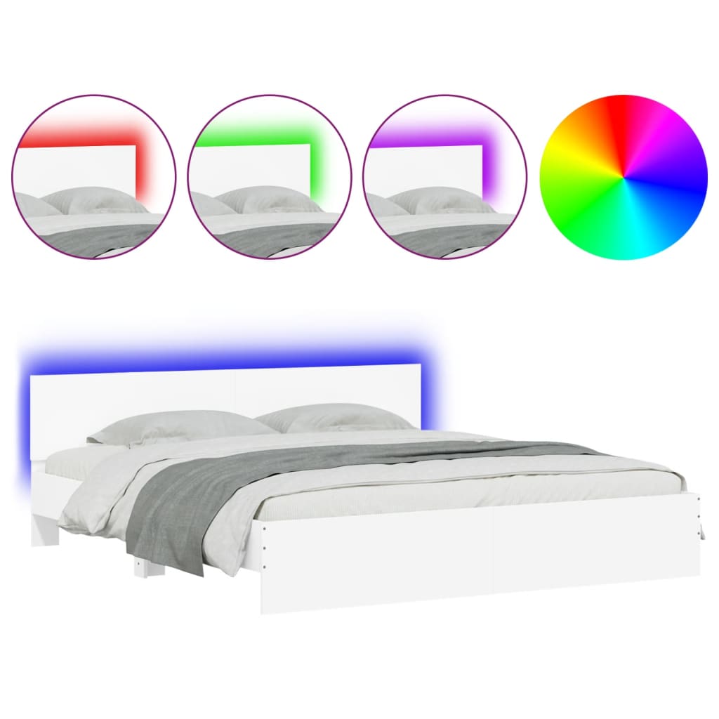 Sengeramme med sengegavl og LED hvit 200x200 cm