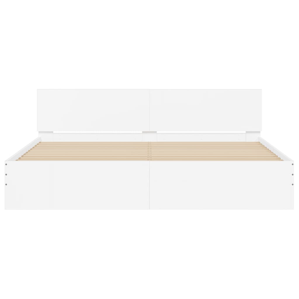 Sengeramme med sengegavl og LED hvit 200x200 cm