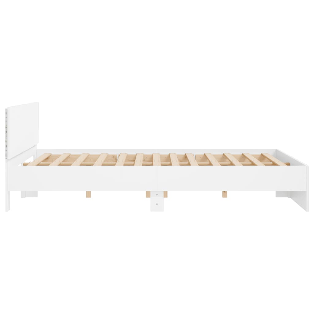 Sengeramme med sengegavl og LED hvit 200x200 cm