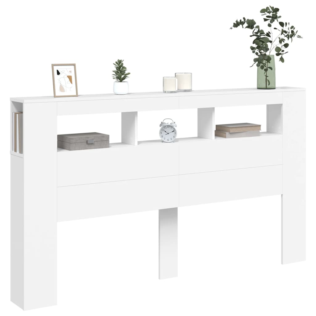 Sengegavl med LED hvit 180x18,5x103,5 cm konstruert tre