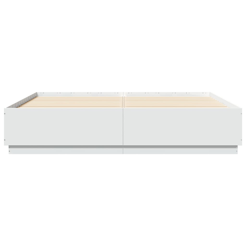 Sengeramme med LED-lys hvit 180x200 cm konstruert tre