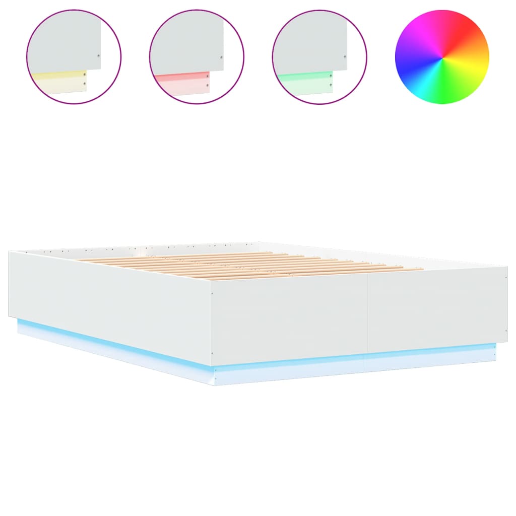 Sengeramme med LED-lys hvit 120x200 cm konstruert tre