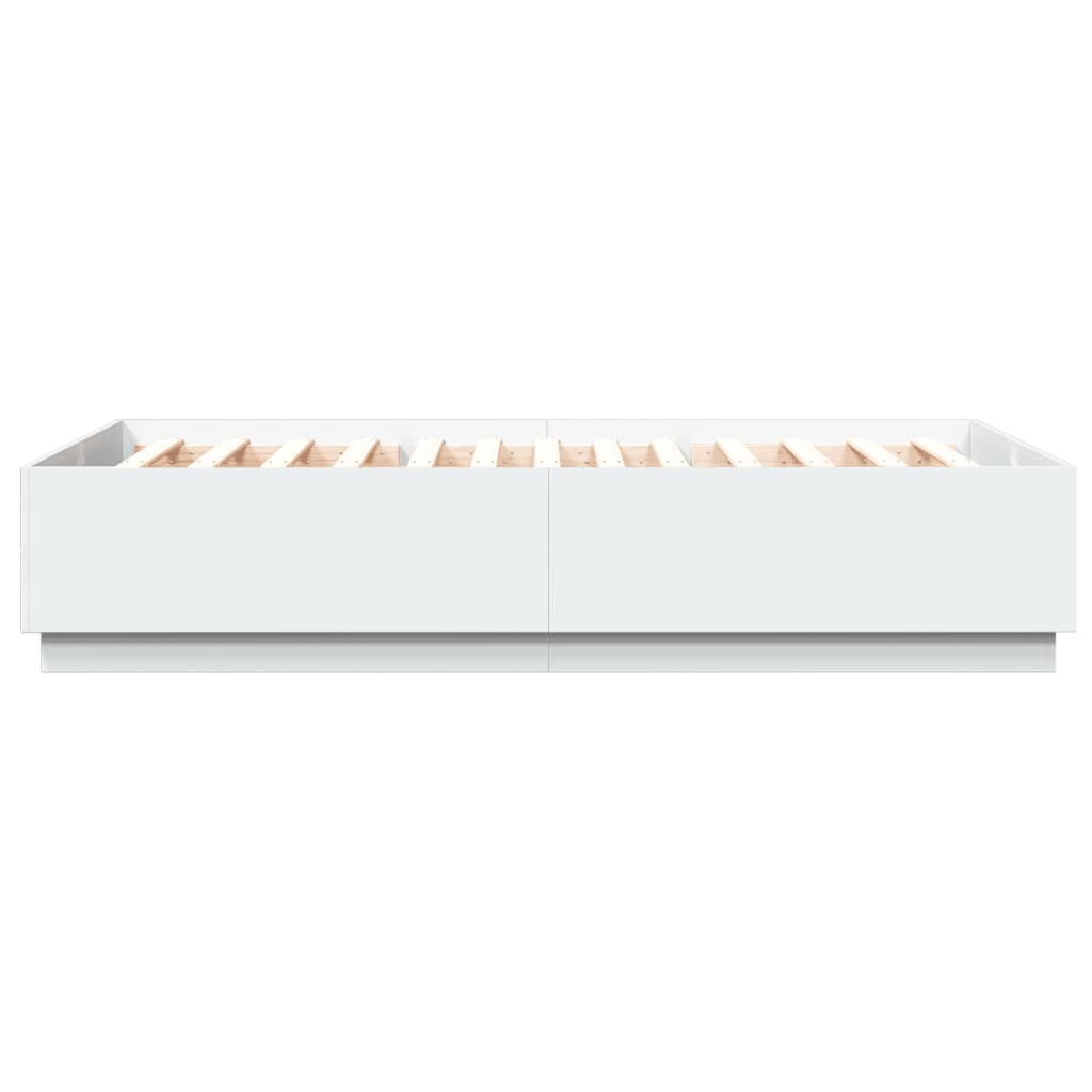 Sengeramme med LED-lys hvit 120x200 cm konstruert tre