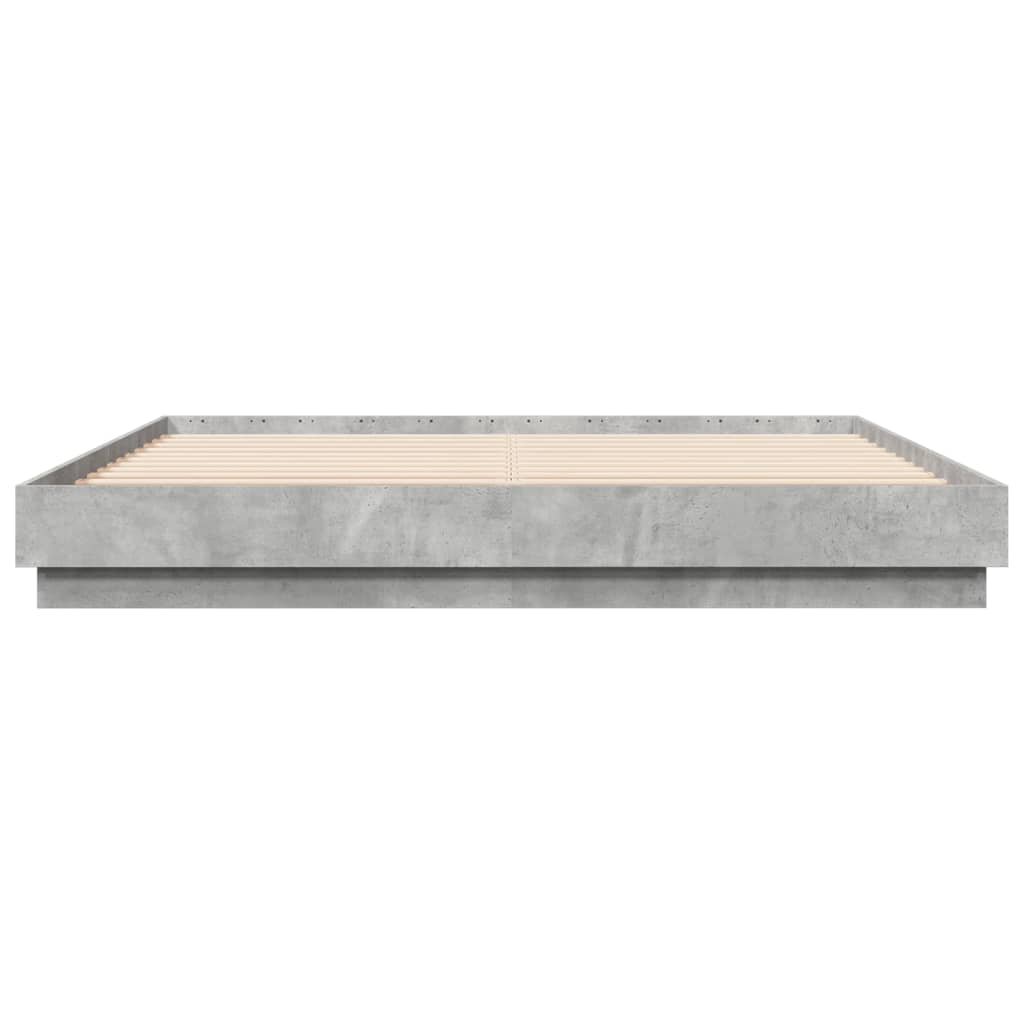 Sengeramme med LED-lys betonggrå 200x200 cm