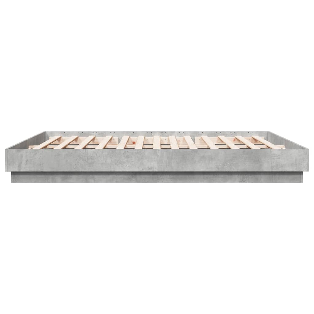 Sengeramme med LED-lys betonggrå 200x200 cm