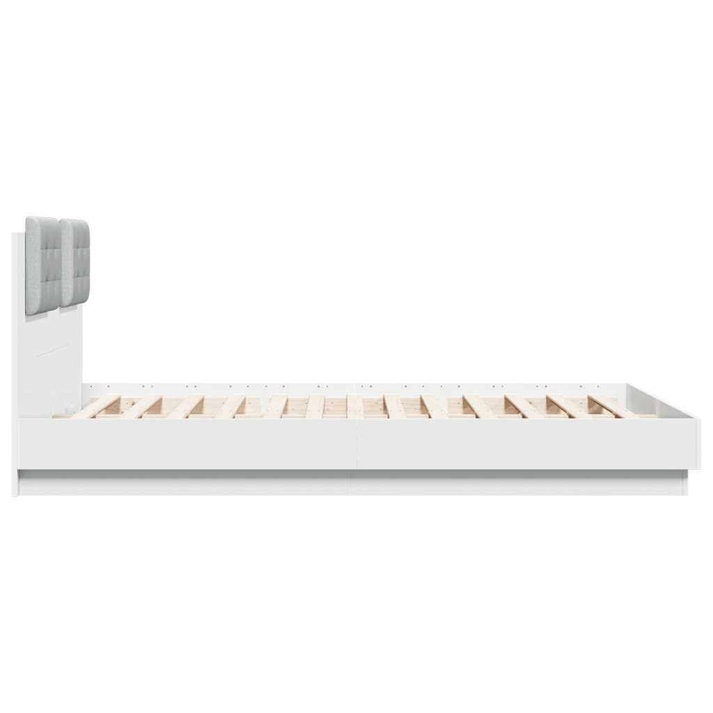 Sengeramme med hodegavl og LED-lys hvit 120x200 cm
