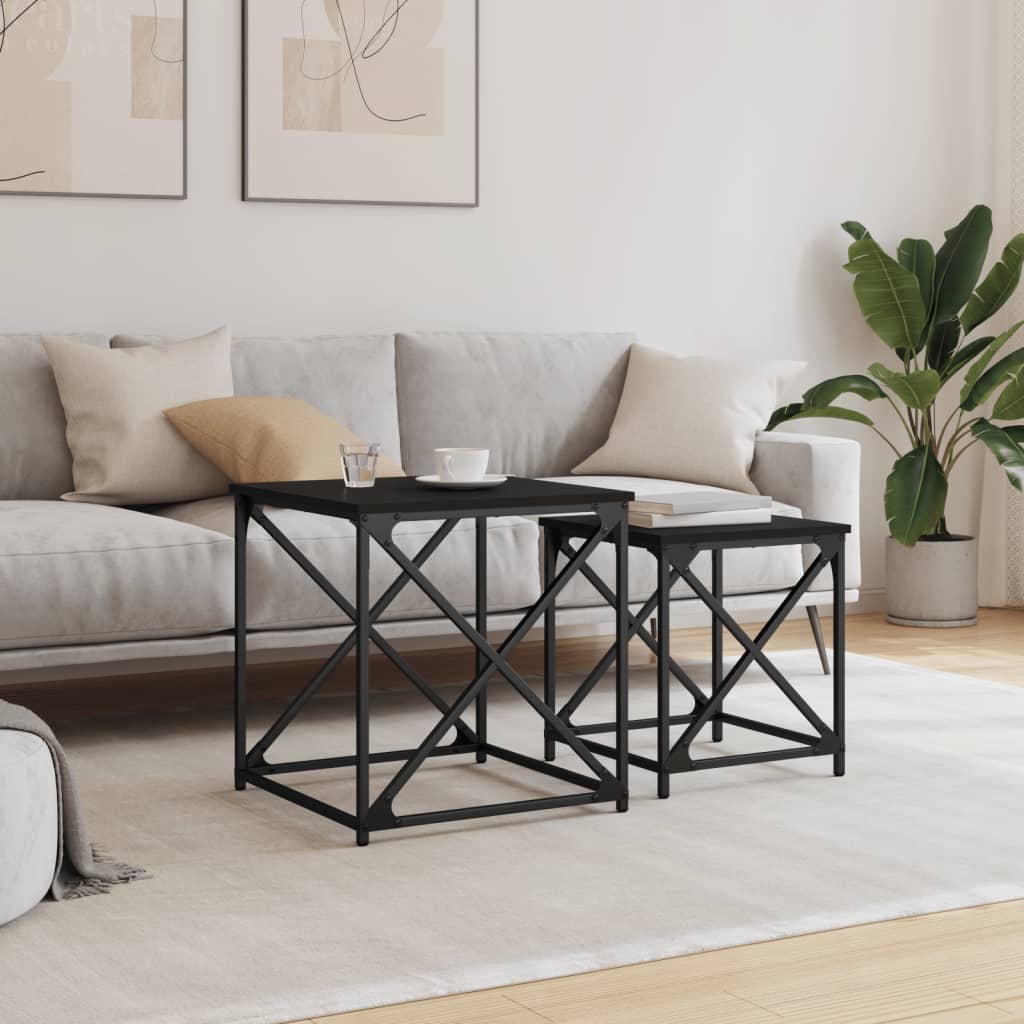 Stablebare salongbord 2 stk svart konstruert tre