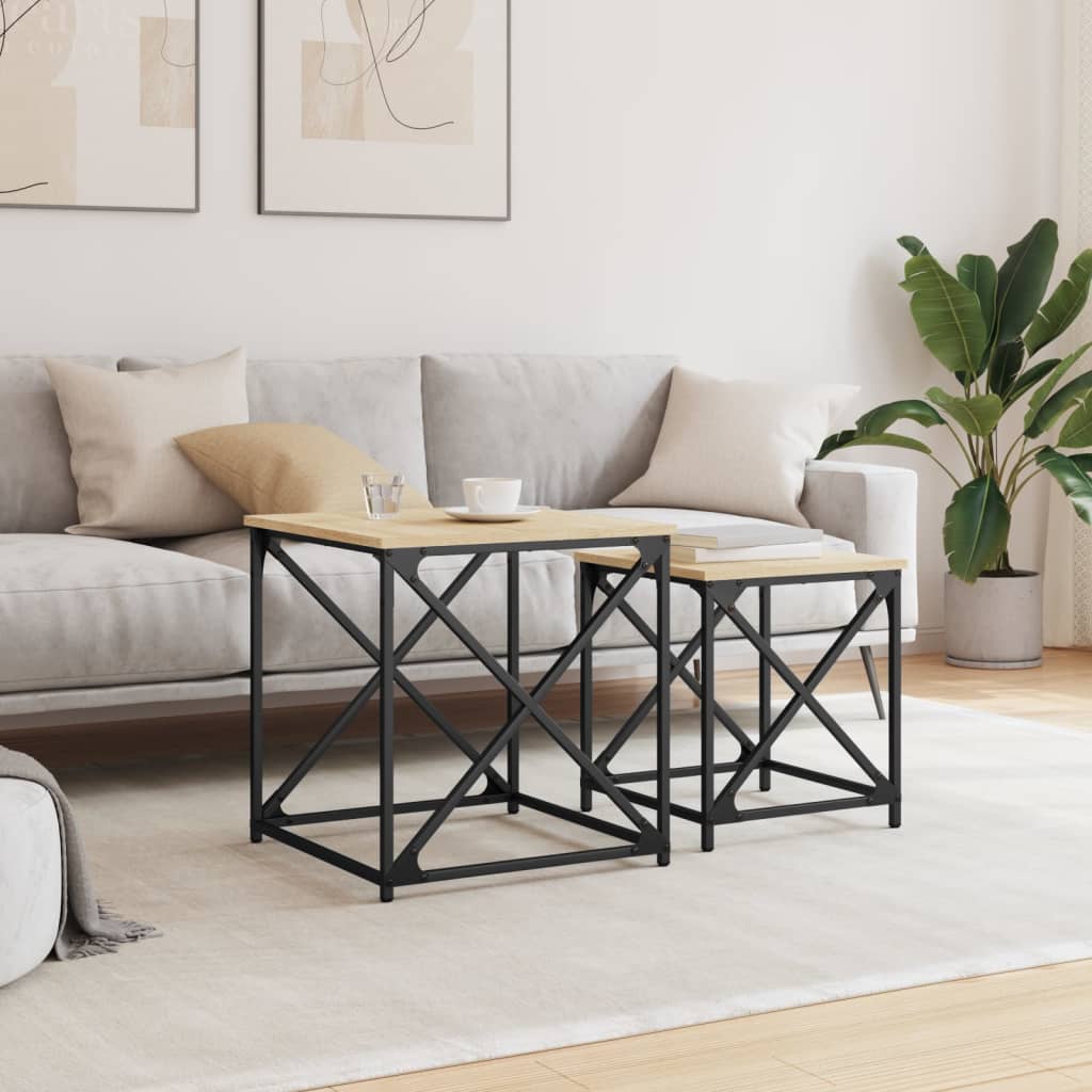 Stablebare salongbord 2 stk sonoma eik konstruert tre