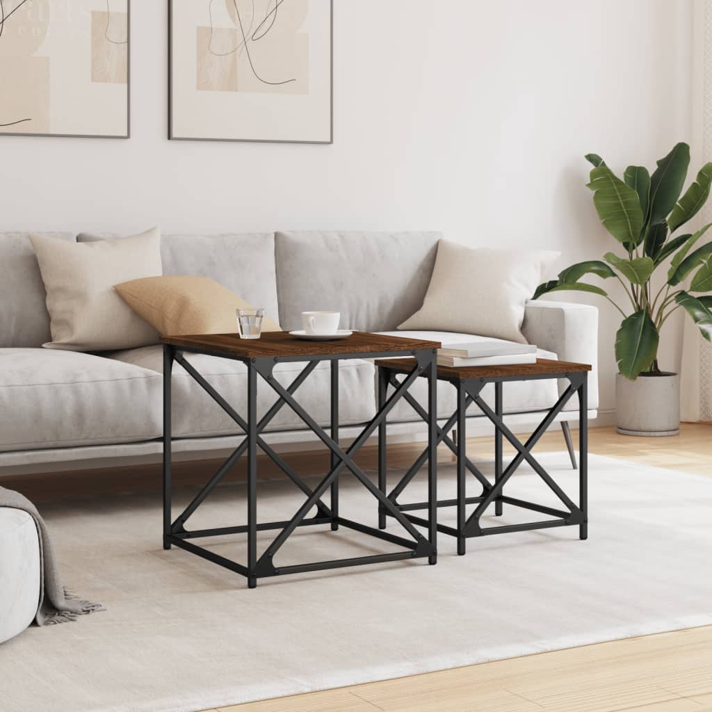 Stablebare salongbord 2 stk brun eik konstruert tre