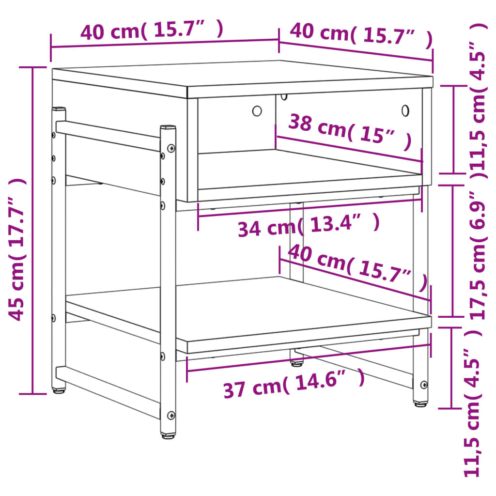 Salongbord brun eik 40x40x45 cm konstruert tre