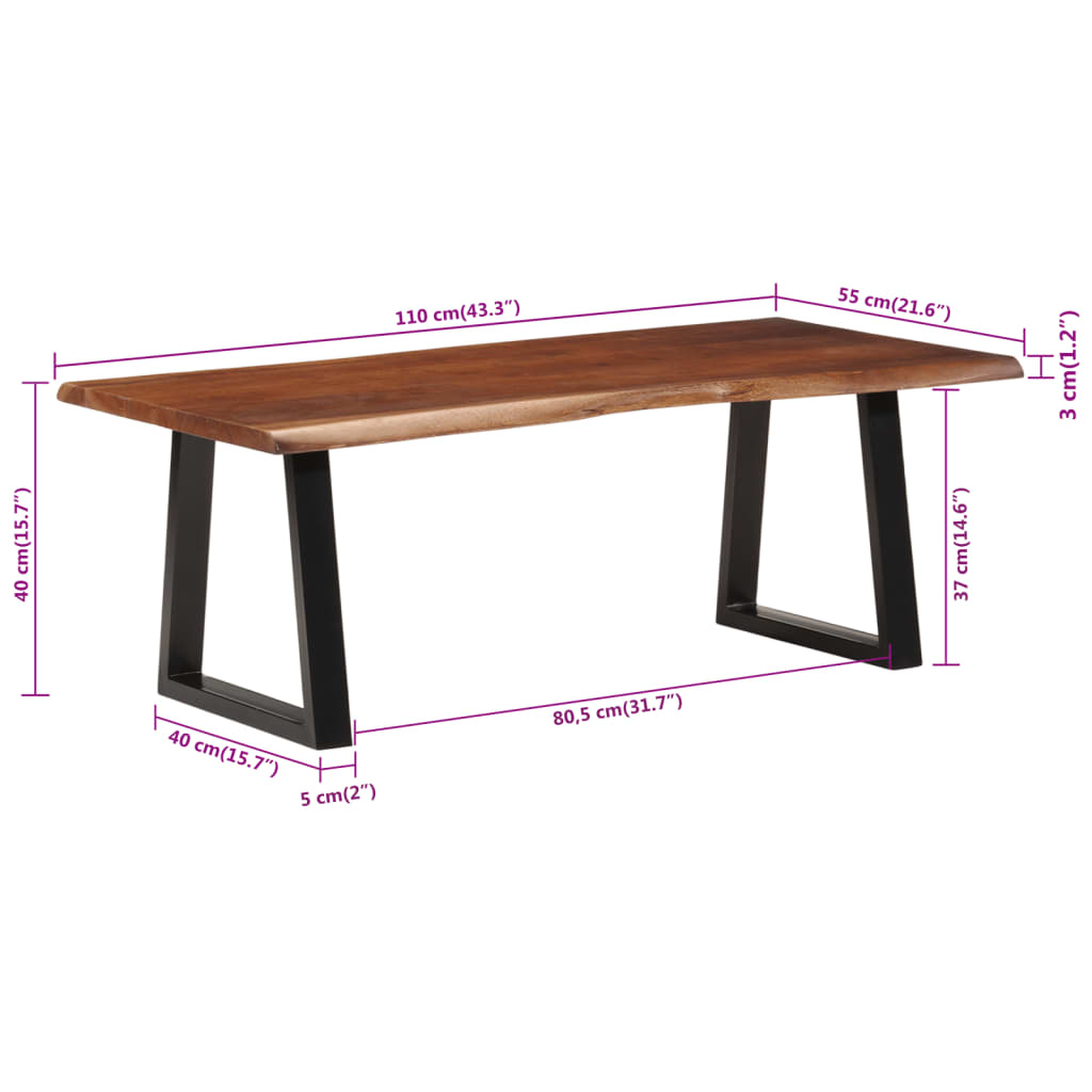 Sofabord honningbrun 110x55x40 cm heltre akasie