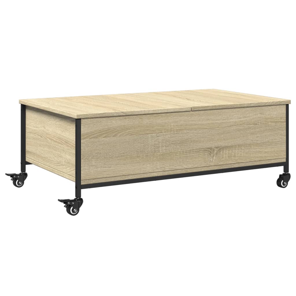 Salongbord med hjul svart 91x55x34 cm konstruert tre