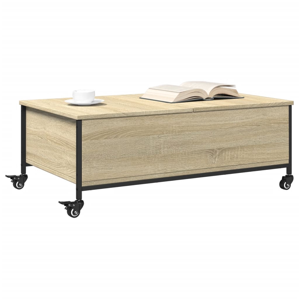 Salongbord med hjul svart 91x55x34 cm konstruert tre