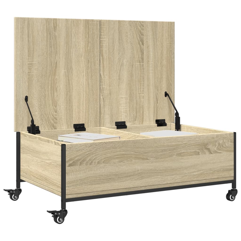 Salongbord med hjul svart 91x55x34 cm konstruert tre