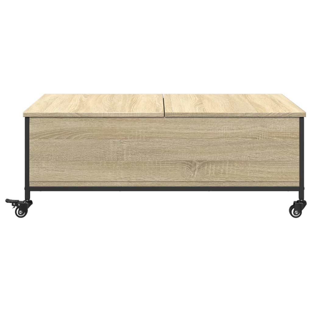 Salongbord med hjul svart 91x55x34 cm konstruert tre