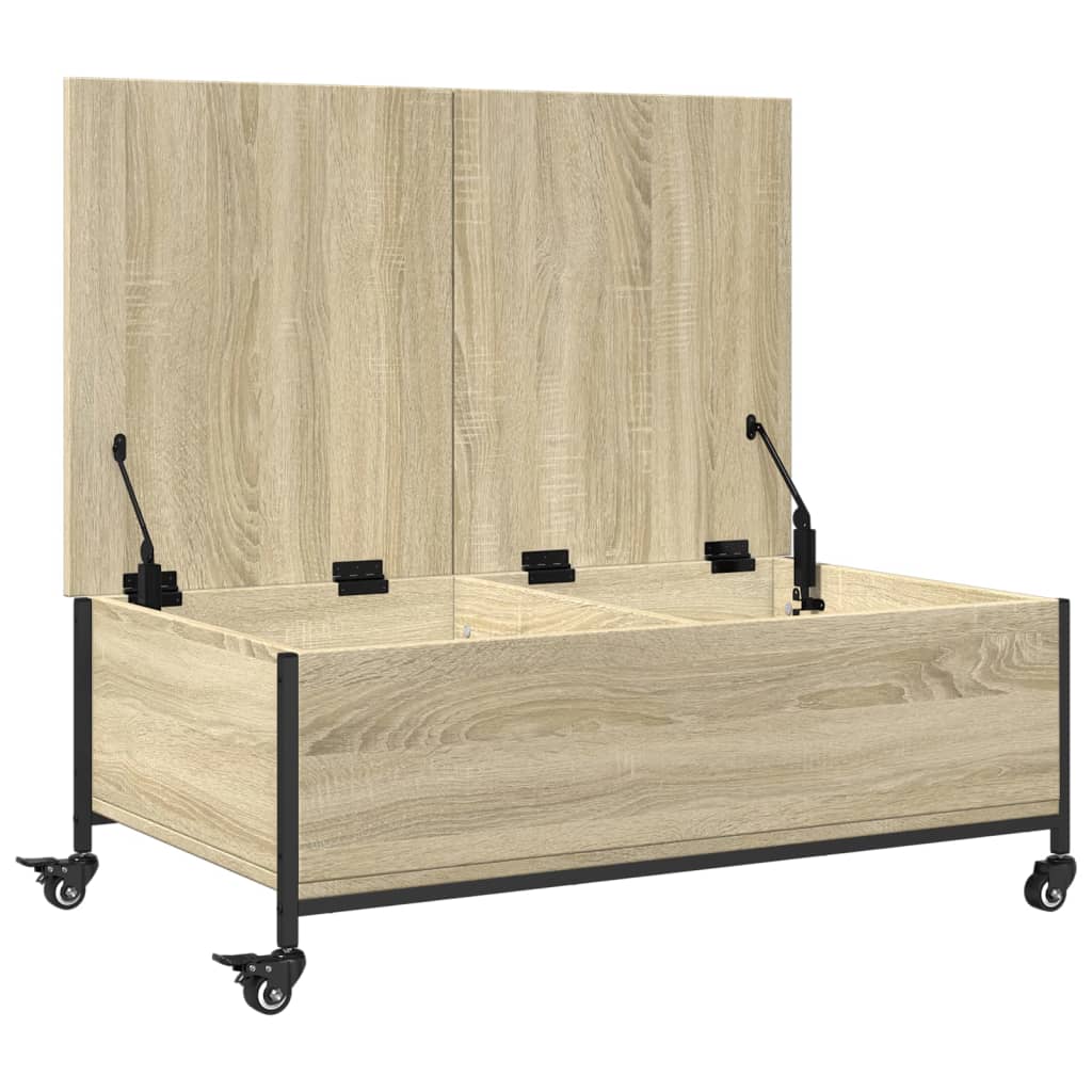 Salongbord med hjul svart 91x55x34 cm konstruert tre