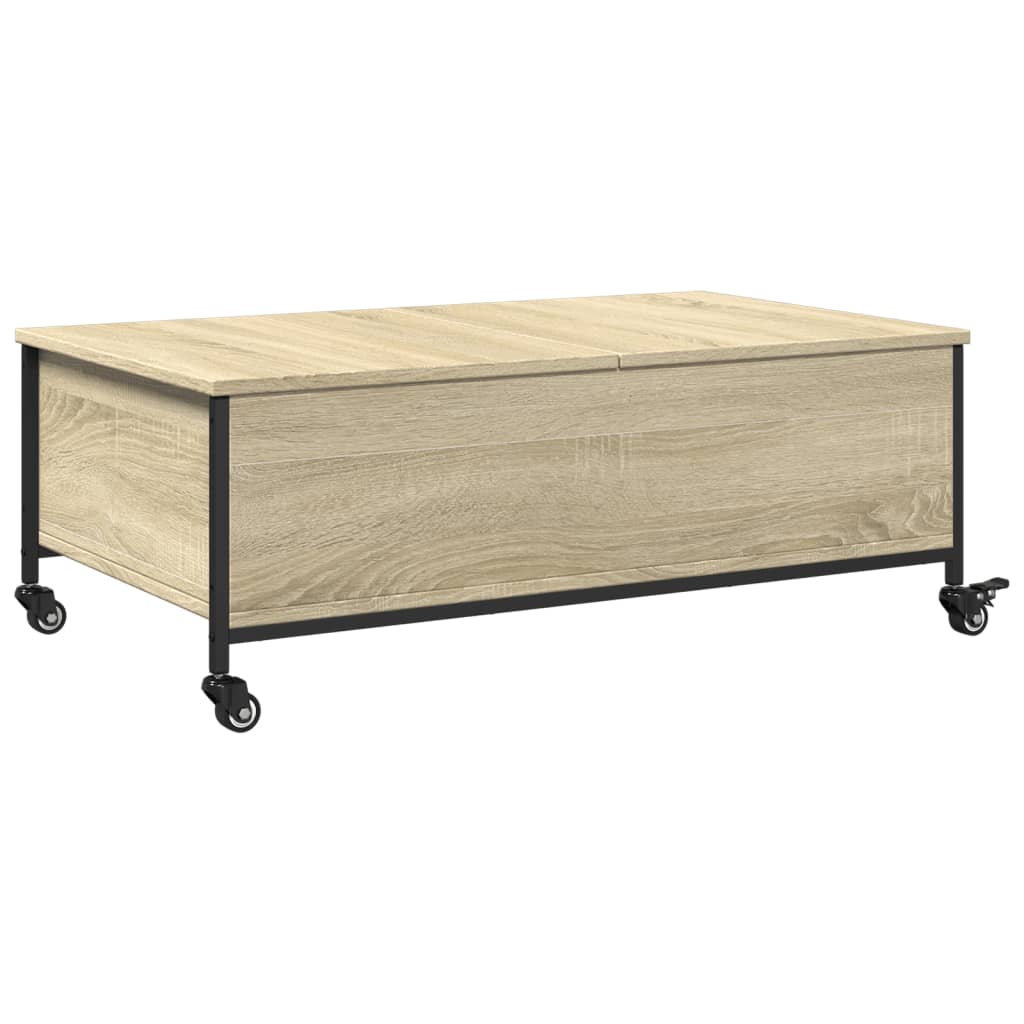 Salongbord med hjul svart 91x55x34 cm konstruert tre