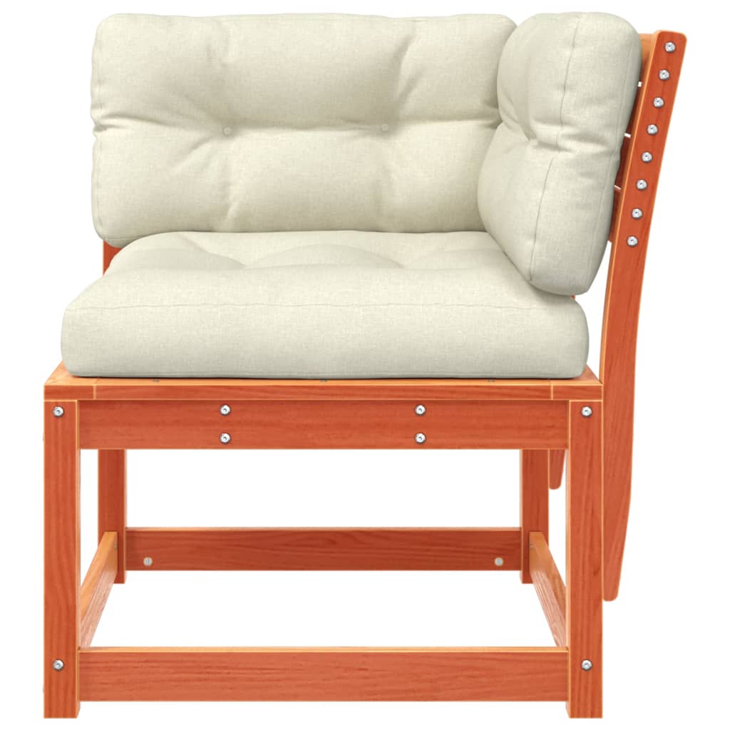 Hagesofa for hjørne med pute voksbrun 73x73x78 cm heltre furu