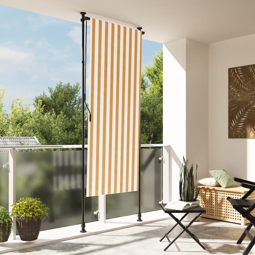 Utendørs rullegardin oransje og hvit 120x270 cm stoff og stål