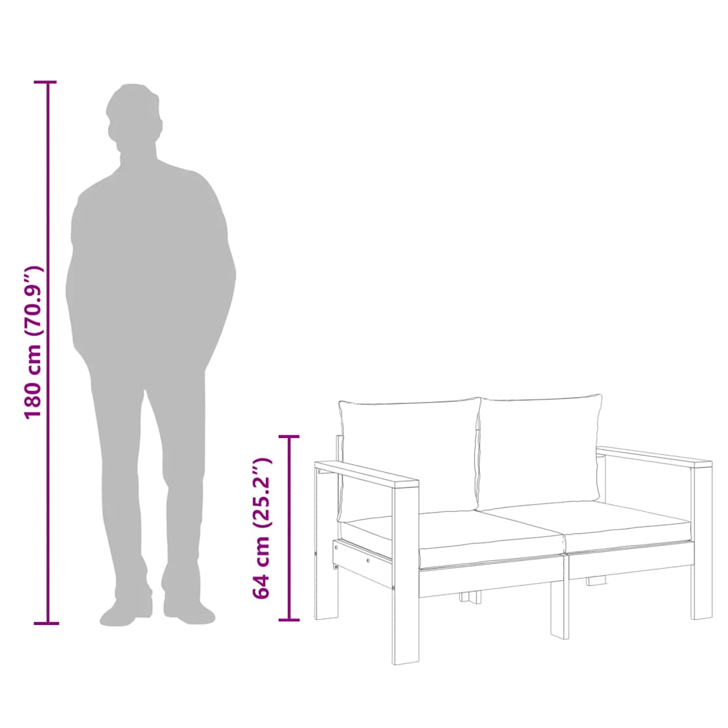 Hagesofa med puter 2-seters heltre akasie