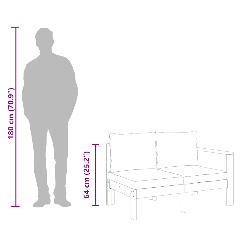 Hagesofa med 1 armlene 2-seters heltre akasie