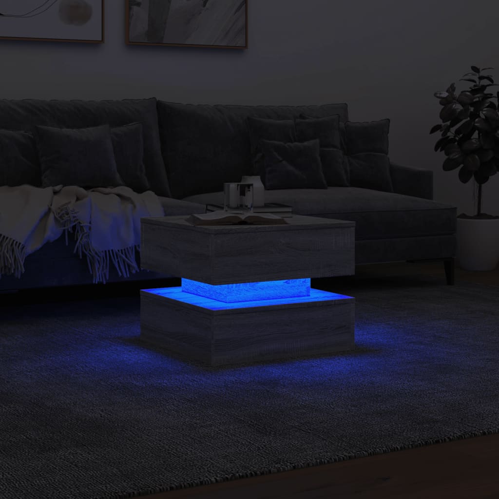 Salongbord med LED-lys grå sonoma 50x50x40 cm