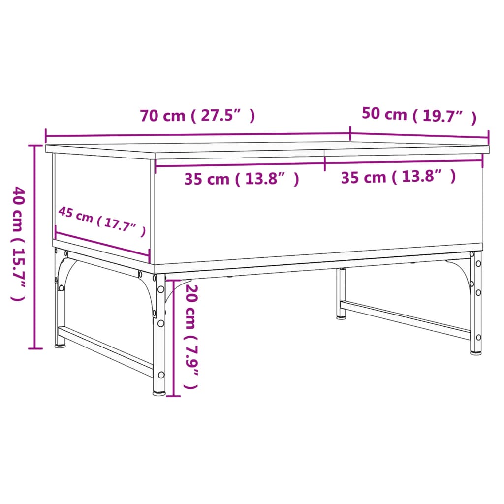 Salongbord svart 70x50x40 cm konstruert tre og metall