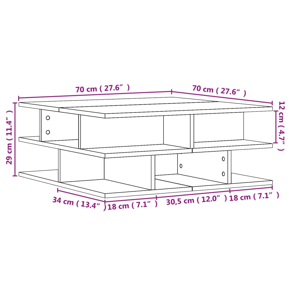 Salongbord sonoma eik 70x70x29 cm konstruert tre
