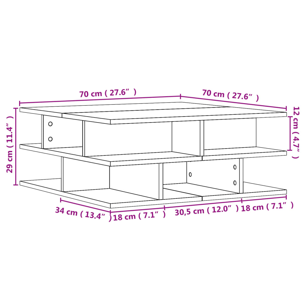 Salongbord brun eik 70x70x29 cm konstruert tre
