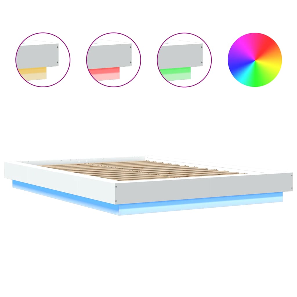 Sengeramme med LED-lys hvit 120x200 cm konstruert tre