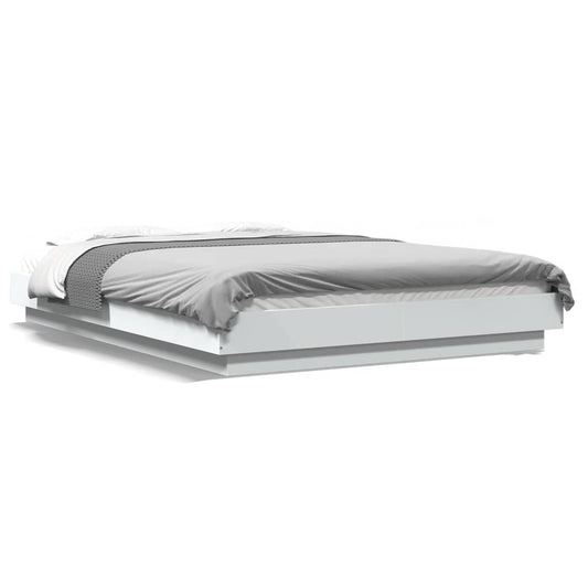 Sengeramme med LED-lys hvit 120x200 cm konstruert tre