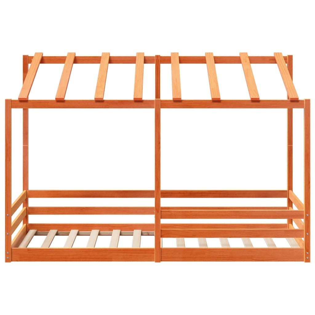 Barneseng med tak voksbrun 90x200 cm heltre furu