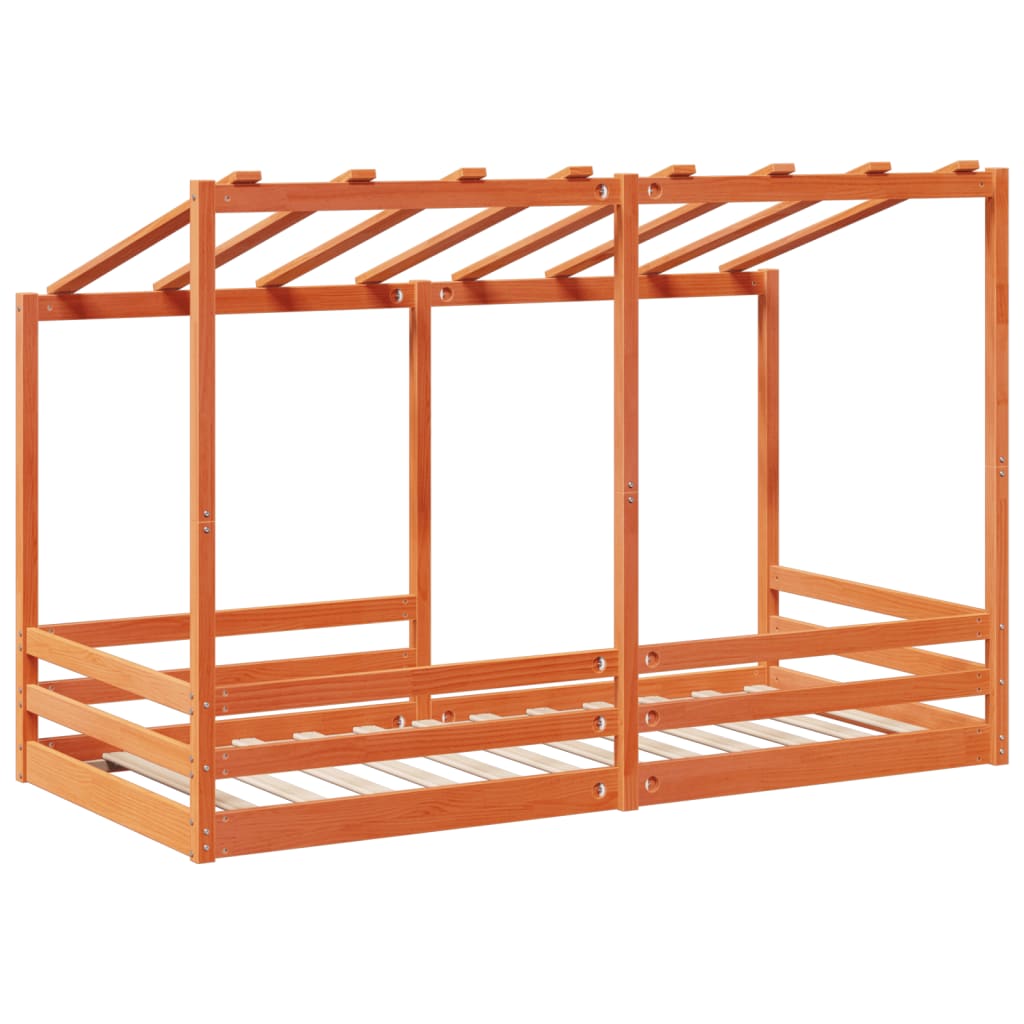 Barneseng med tak voksbrun 90x200 cm heltre furu