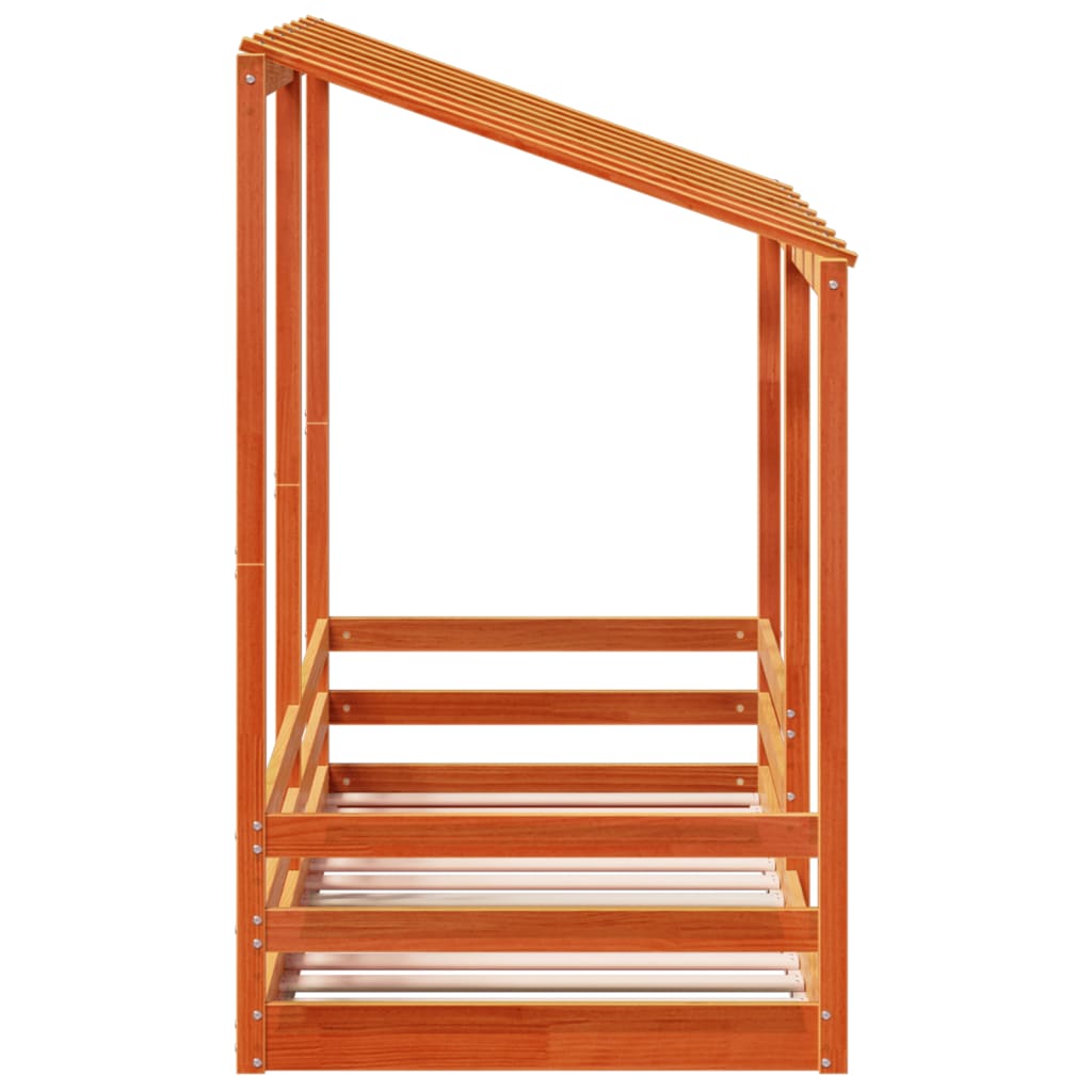 Barneseng med tak voksbrun 90x190 cm heltre furu